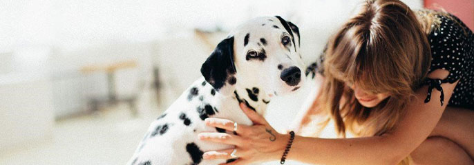 woman petting a dog